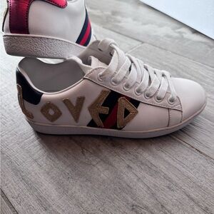 Gucci ace loved Stylish White and Gold Women's Sneakers
